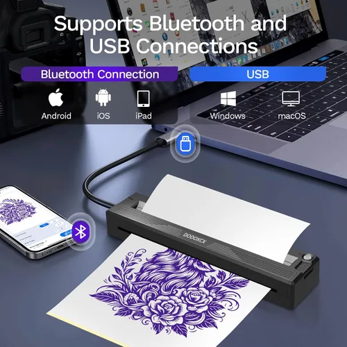 Miniatura 3 de Máquina impresora de plantillas de tatuajes, impresora Bluetooth inalámbrica térmica portátil mejorada 2026 para artistas de tatuajes