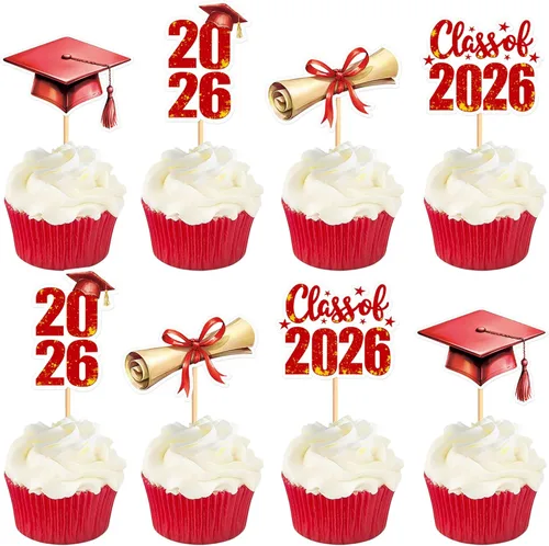 Miniatura 15 de Ercadio 36 piezas 2026 adornos para cupcakes con purpurina negra y dorada para graduación senior So Proud Of You Senior Class of 2026 Way to Go