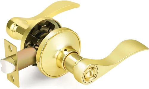 Miniatura 25 de Gobrico - Manija de puerta de privacidad negra mate, paquete de 1, palanca interior sin llave para dormitorio y baño, reversible, estilo onda/gota