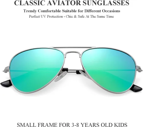 Miniatura 45 de Gleyemor Lentes de sol polarizados estilo aviador para niños y niñas, jóvenes, adolescentes, dos tamaños de 1.969 in y 2.047 in