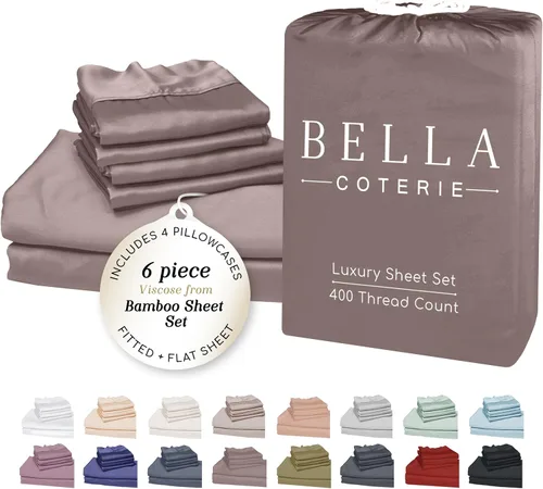 Miniatura 18 de Bella Coterie - Juego de sábanas de lujo de viscosa de bambú para cama tamaño split king 2 sábanas ajustadas para camas Sleep Number y camas 06