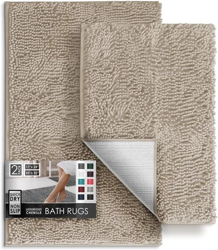 Miniatura 73 de Hearth & Harbor Alfombras de baño, tapete de baño de chenilla - Alfombras de baño lavables a máquina para baño con respaldo antideslizante de goma