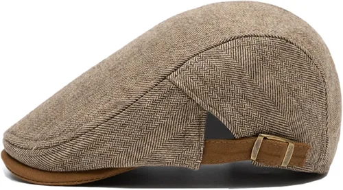 Miniatura 3 de meioro Gorra Plana de Algodón para Hombre Sombrero Newsboy de Tweed Espiga Sombreros Ajustables de Mezcla de Lana Gorras Gatsby Cabbie Ivy Caqui