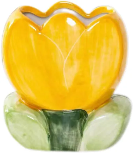 Miniatura 7 de TANG SONG Soporte para brochas de maquillaje de tulipanes de cerámica, caja de almacenamiento de cosméticos de flores, soporte para bolígrafos y Rosa