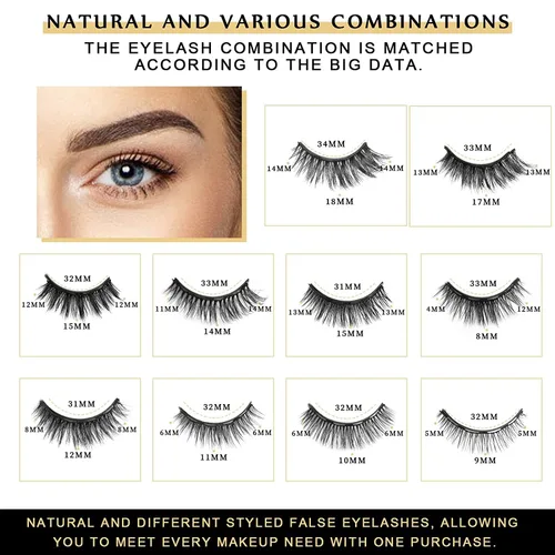 Miniatura 2 de Pestañas magnéticas, pestañas magnéticas de aspecto natural, 10 pares de pestañas reutilizables, 4 tubos de delineador de ojos con pinzas