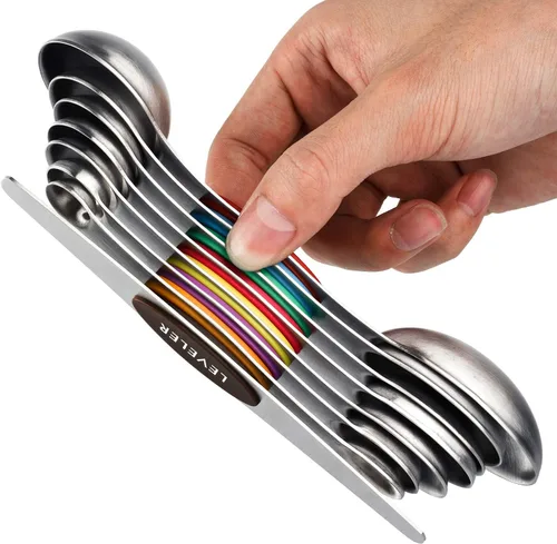 Miniatura 9 de Juego de 8 cucharas medidoras magnéticas apilables de acero inoxidable de doble cara y cucharadas para medir ingredientes secos y líquidos Negro-8