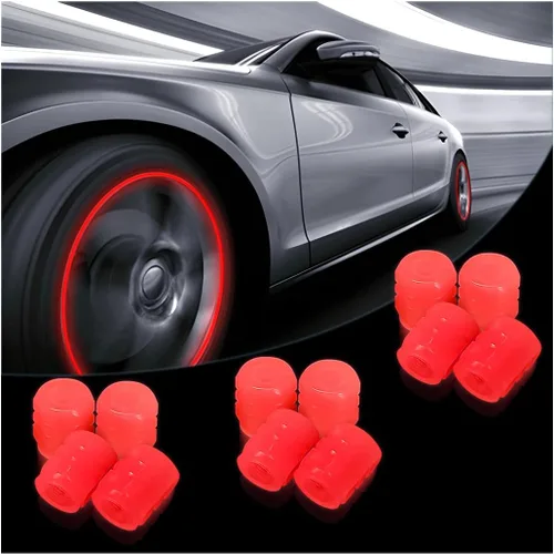 Miniatura 9 de Tapas fluorescentes para válvulas de neumáticos de auto, 12 tapas luminosas iluminadas para válvulas de rueda, resistentes a la corrosión que