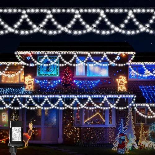 XTF2015 Guirnalda de luces de Navidad para decoración al aire libre, cambio de color, 40 pies, 380 luces LED extensibles, 8 modos, luces de Navidad