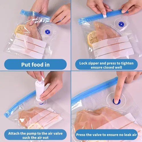 Miniatura 4 de Bolsas Sous Vide, 20 bolsas reutilizables de sellado al vacío de 10 x 11 pulgadas para alimentos, bolsa selladora con cremallera al vacío con bomba