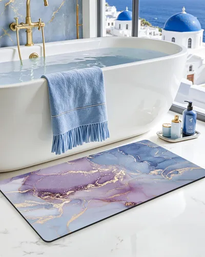 Miniatura 18 de DEXI Alfombra de baño ultra fina, de 16 x 24 pulgadas, antideslizante, para suelo de ducha, absorbente, de secado rápido, de mármol, perfil bajo