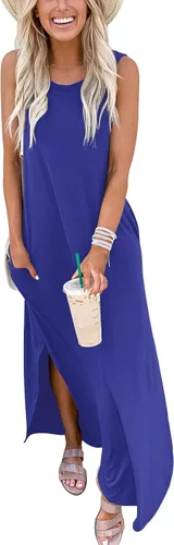 Miniatura 5 de ANRABESS - Vestido largo casual suelto para mujer sin mangas maxi vestido de playa con bolsillos