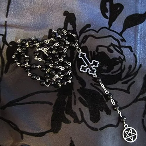 Miniatura 2 de Joyería de moda - Rosario turco hip hop colgantes, rosario satánico, cruz invertida y pentagrama gótico rosario gótico, collar oculto (A2)