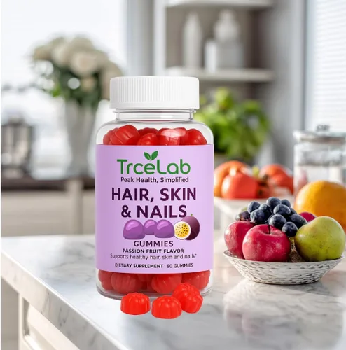 Miniatura 2 de Gomitas para el cabello, piel y uñas, gomitas para el crecimiento del cabello con 6000 mcg de biotina, sabor a maracuyá, vitaminas A, C, D, E