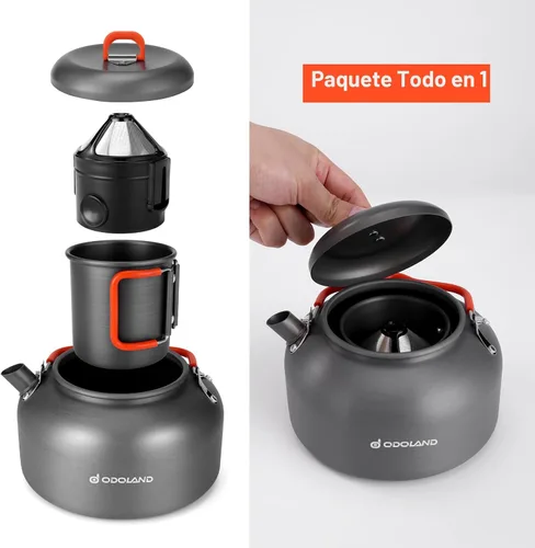 Miniatura 3 de Odoland Cafetera de camping Cafeteras de camping, hervidor de camping de 1.2 L con taza de camping y filtro de café de campamento de utensilios