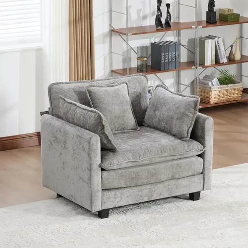 Miniatura 64 de Sofá modular negro de 111.5 pulgadas, sofás seccionales grandes de 3 plazas para sala de estar, sofá nube de tela de felpilla de gran