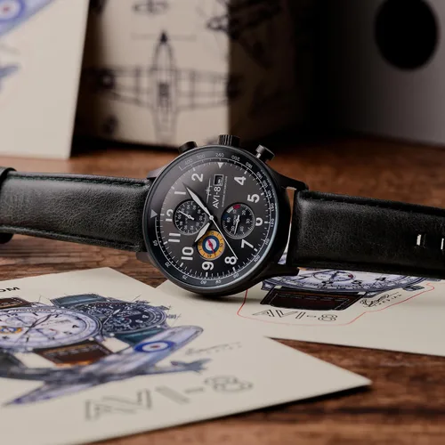 Miniatura 7 de Reloj analógico AV-4011 Hawker Hurricane, con mecanismo de cuarzo japonés, con correa de piel, de AVI-8