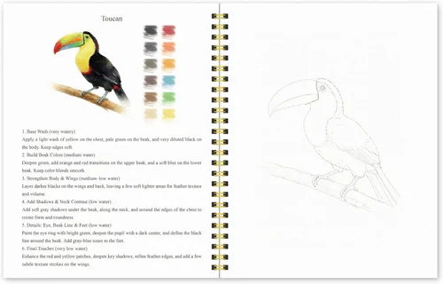 Miniatura 9 de Libro de trabajo de acuarela para principiantes – pájaros, 16 proyectos originales de acuarela, libro de papel de acuarela plano