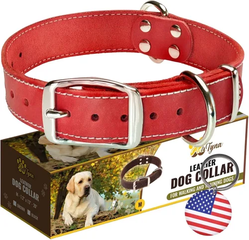 Miniatura 24 de ADITYNA Collar de cuero resistente para perros extra grandes, collar de cuero rojo suave y fuerte para razas XL