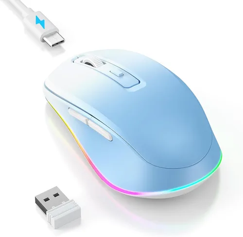 Miniatura 23 de PEIOUS Ratón Inalámbrico Jiggler - Ratones Inalámbricos LED con Mover de Ratón Integrado, Ratón Móvil Recargable para Laptop con Movimiento Azul