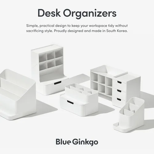 Miniatura 5 de BLUE GINKGO Organizador de escritorio portátil, compacto, 3 compartimentos, almacenamiento de medio cajón, soporte para bolígrafos, organizador
