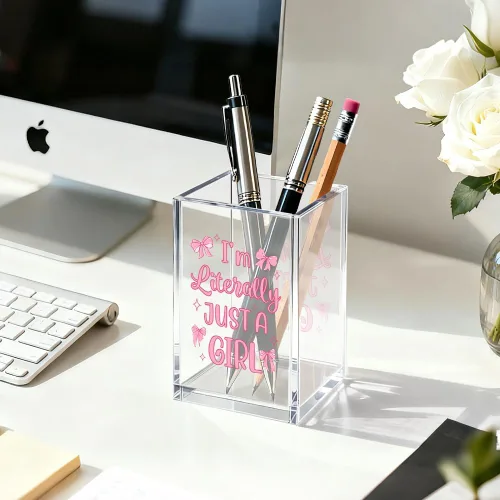 Miniatura 3 de I'm Literally Just A Girl - Organizador de cosméticos de acrílico para bolígrafos, divertido soporte de escritorio de acrílico para lápiz, bonitos