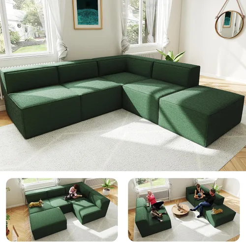 Miniatura 19 de Sofá Seccional Comprimido de 106" Sofás Modulares en Forma de L con Chaise, Espuma de Alta Densidad Sin Ensamblaje Requerido, 4 Piezas