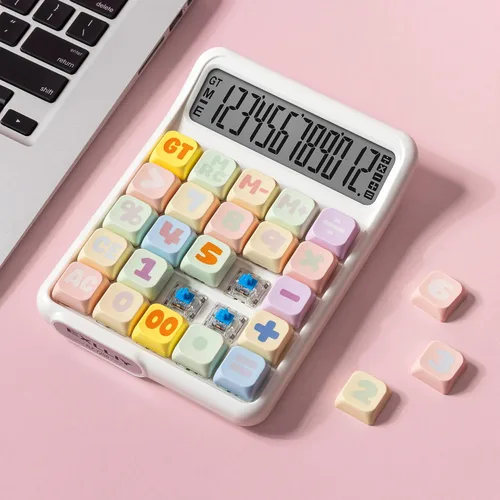 Miniatura 12 de Calculadora de Interruptor Mecánico, 10 Dígitos, Gran Pantalla LCD, Púrpura, Teclas Grandes, Estética