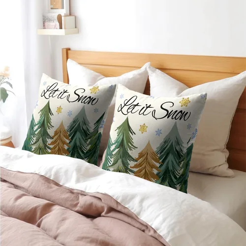 Miniatura 8 de Juego de 2 fundas de almohada de árbol de Navidad de 18 x 18 pulgadas, fundas de almohada de invierno Let it Snow, diseño de copos de nieve, funda