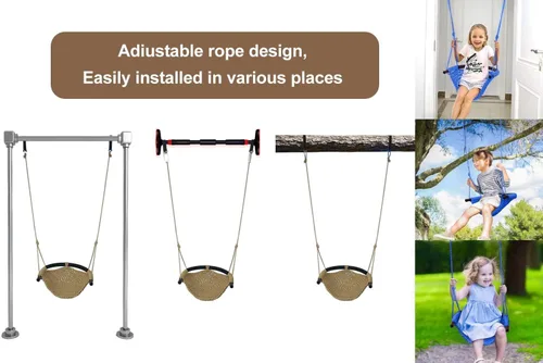 Miniatura 3 de Columpio tejido a mano para niños con cuerdas ajustables, juego de columpio seguro para niños, para interiores, exteriores, parque infantil, árbol