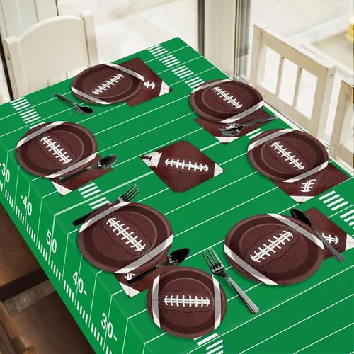 Miniatura 7 de Juego de platos y servilletas para fiesta de fútbol para 24 invitados, manteles desechables de fútbol deportivo, decoración para fiesta de fútbol
