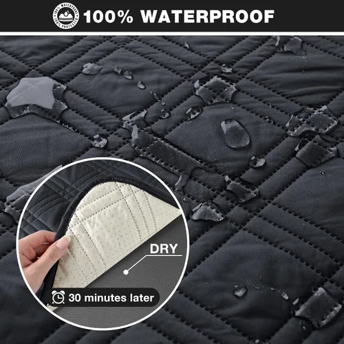 Miniatura 3 de TAOCOCO Funda impermeable 100% impermeable para sofá reclinable de 3 asientos, funda de sofá reclinable dividida de 3 piezas con correas, funda Negro