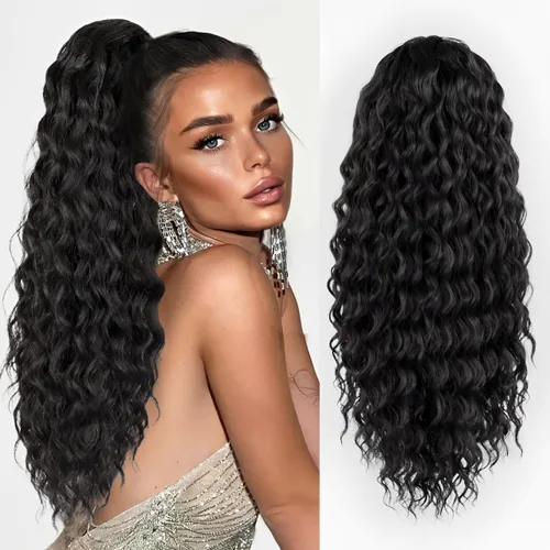 Miniatura 15 de AISI BEAUTY Extensión de cola de caballo rizada, 16 pulgadas, color marrón y negro, extensión de cola de caballo para mujeres negras, extensiones