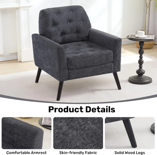 Miniatura 4 de Silla decorativa para sala de estar, silla de lectura moderna de mediados de siglo, sillón tapizado con respaldo copetudo y patas de madera, sofá