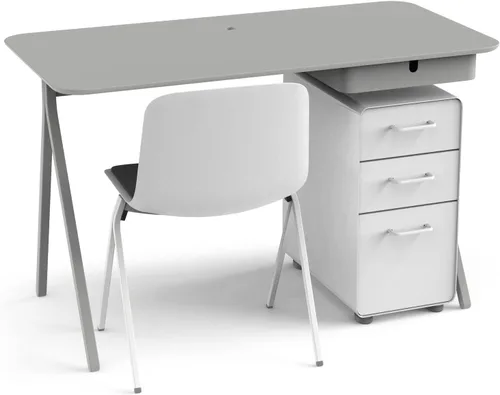 Poppin Clave del Éxito - Gris claro, 48", el juego incluye: 48" Key Desk, Key Chair con almohadilla de asiento, Archivador delgado de 3 cajones,