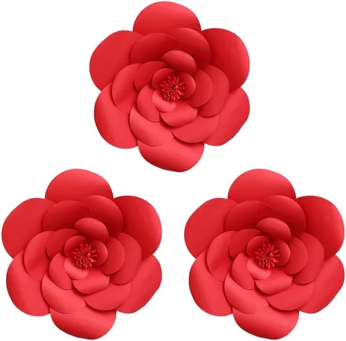 Miniatura 9 de Decoración de flores artificiales 3D de flores rojas para decoración de bodas (rojo 7.9 in)