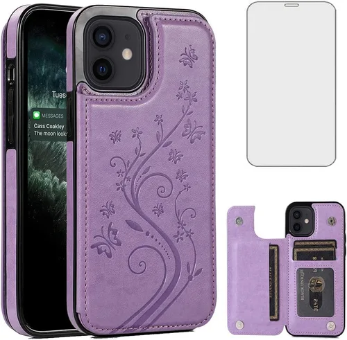 Miniatura 8 de Asuwish Funda compatible con iPhone 12 Pro iPhone12 6.1, protector de pantalla de vidrio templado, tarjetero y cartera, funda de cuero para iPhone