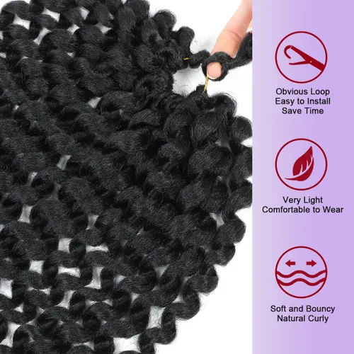 Miniatura 5 de Cabello Jamaicano de ganchillo para mujeres negras, 4 paquetes de 72 raíces, color negro natural, rizos de ganchillo corto preanudado