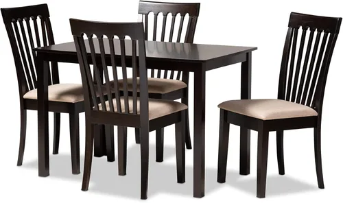 Miniatura 10 de Baxton Studio Silla de comedor Minette - Tapizado de tela gris, juego de madera con acabado marrón nogal Gris/marrón nogal