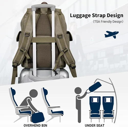 Miniatura 8 de WITZMAN Mochila de lona para hombre, mochila vintage para laptop de 15.6 pulgadas, mochila de viaje de alta capacidad casual (A8004 verde militar)