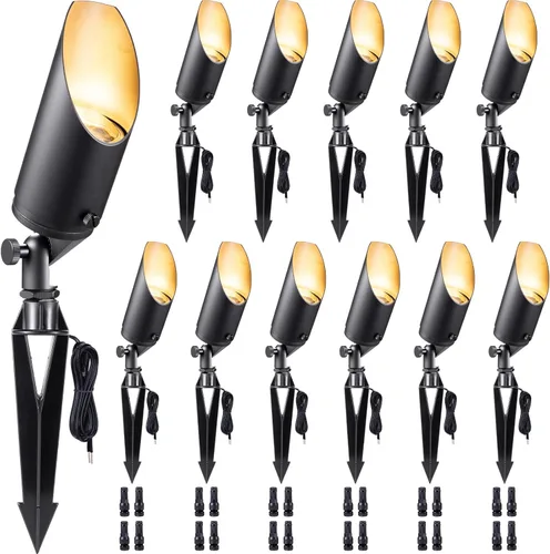 Miniatura 57 de Gardenreet Focos de paisaje de latón de bajo voltaje, luz LED para exteriores de 12 V, luces con cable IP65 impermeables, bronce antiguo
