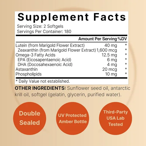 Miniatura 2 de Luteína 40mg + Zeaxantina 1,600mcg, 360 cápsulas blandas Fórmula 4-en-1 con astaxantina, Omega-3 y fosfolípidos Extracto de flor de caléndula