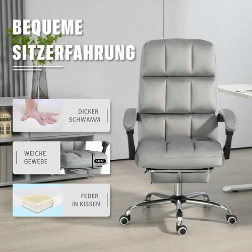 Miniatura 4 de Silla de escritorio de terciopelo con reposapiés, silla ergonómica de oficina ejecutiva con respaldo alto, cómoda silla de tocador de tela tapizada