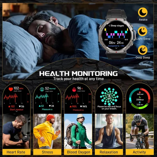 Miniatura 8 de Reloj inteligente militar para hombre, 1.43 pulgadas, AMOLED GPS, 5ATM, impermeable, resistente, rastreador de actividad física con brújula