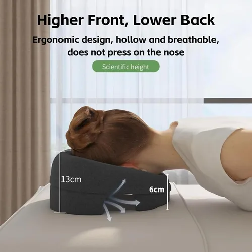 Miniatura 2 de Almohada ergonómica de espuma viscoelástica boca abajo para masaje, estómago durmiendo después de una cirugía ocular BBL con funda lavable