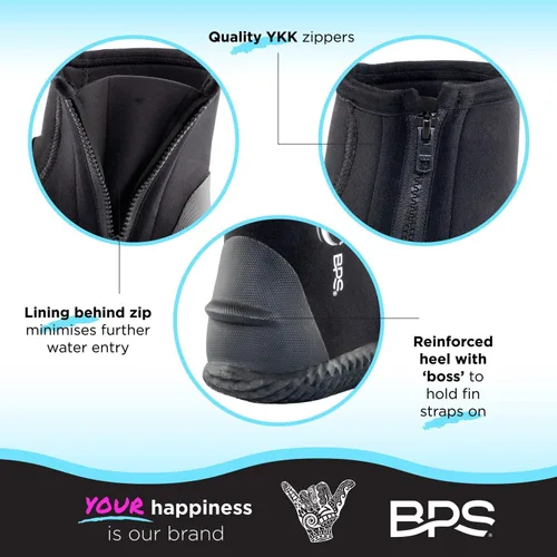 Miniatura 4 de BPS Botas de Buceo con Suela de Goma Antideslizante para Deportes Acuáticos 3mm 5mm 7mm Botas de Neopreno para Buceo, Esnórquel, Surf, Rafting