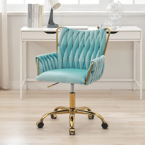 Miniatura 18 de ABET Silla de escritorio de oficina sin ruedas, silla de tocador de terciopelo tejido con respaldo y reposabrazos, cómoda y tapizada con patas