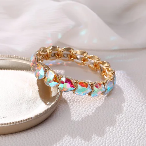 Miniatura 3 de EleQueen Pulsera elástica de corazón de cristal con diamantes de imitación para mujer