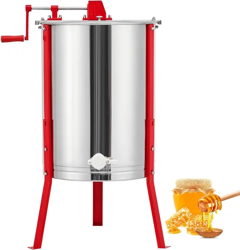 4 Frame Manual Honey Extractor, Stainless Steel Beekeeping Equipment with Adjustable Legs & Clear View Lid, Food Grade Honey Spinner for Beekeepers