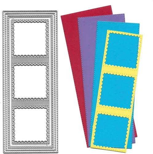 Miniatura 6 de Troquelado de metal con marco cuadrado rectangular, troquelado de tarjetas de Navidad de marco largo para grabado en relieve, papel decorativo