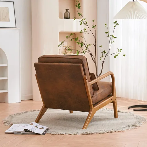 Miniatura 5 de Silla decorativa con respaldo medio, respaldo inclinado, cómodo cojín extraíble, asiento tapizado, sillón de mediados de siglo, sillón de ocio